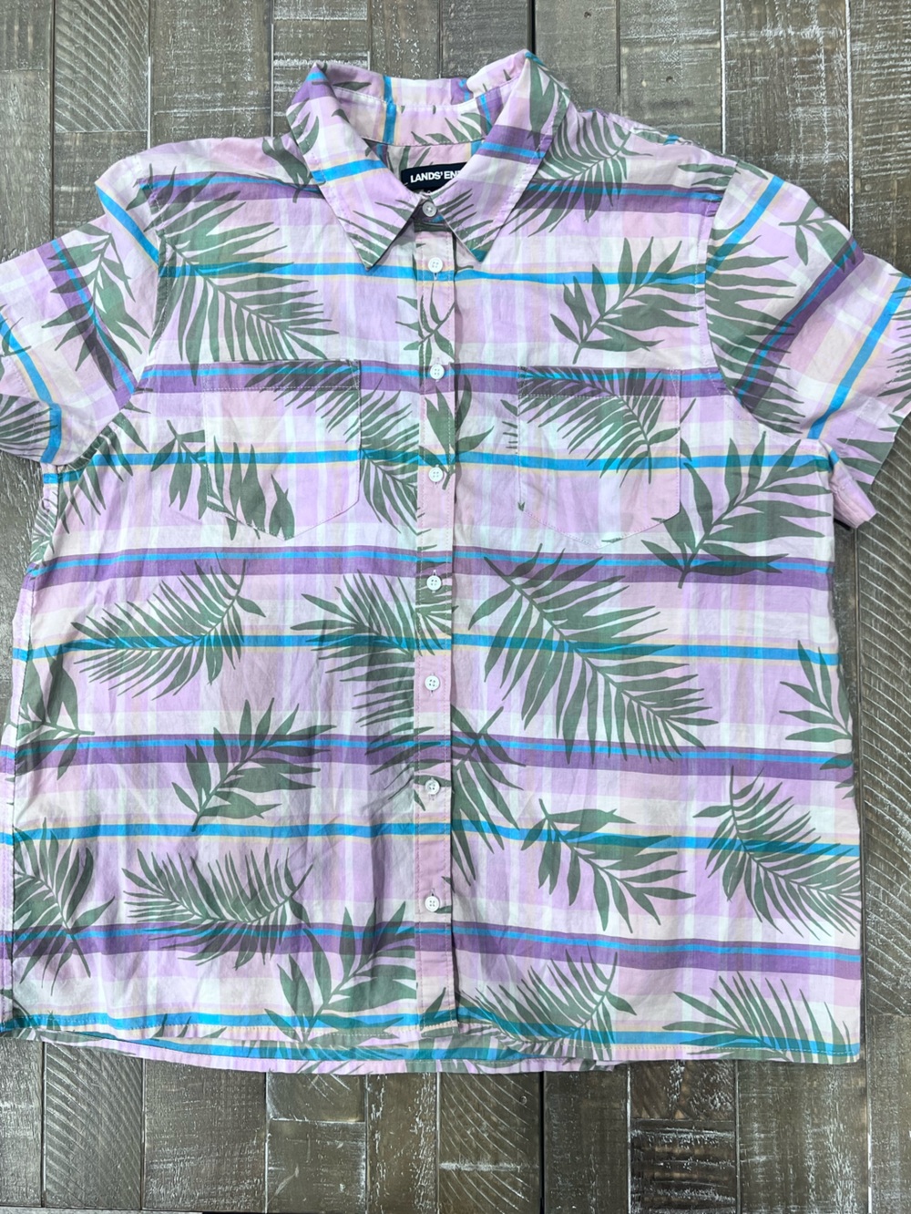 Lands' End Tropical Pastel Striped Shirt in Pink and Teal
